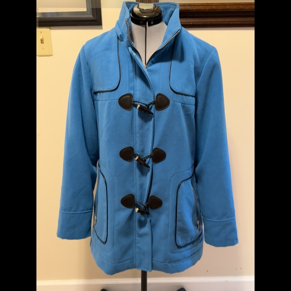 C. Wonder Blue Pea Coat with High Collar and Wool Blend